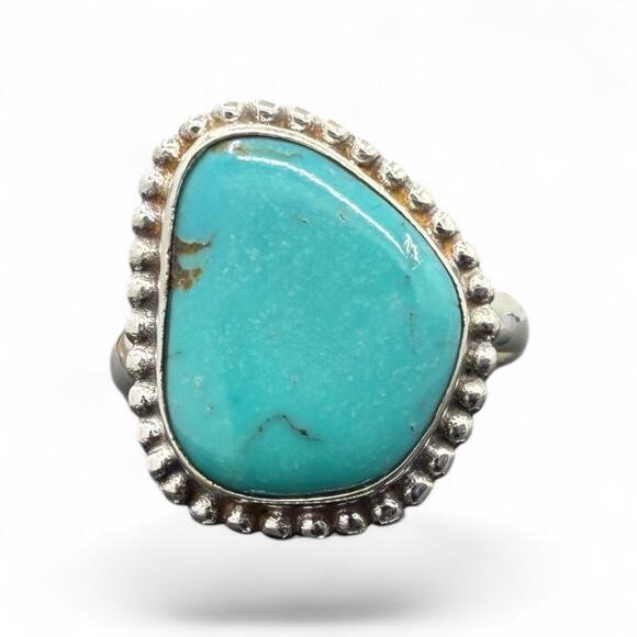 Artisan Jewelry - Blue Turquoise Ring Solid 925 Sterling Silver Size 8 Artisan Handmade